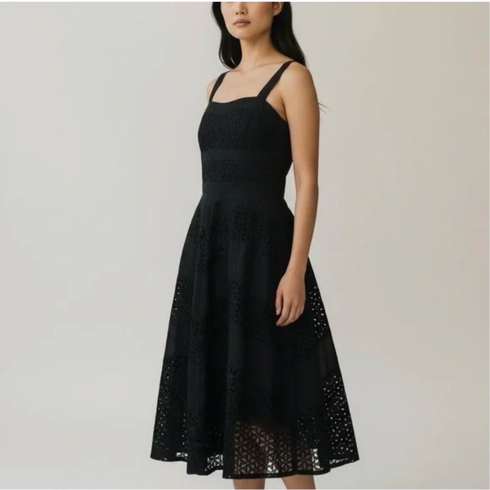 White House Black Market Black Cut Out Midi Sundress 4 100% Cotton Fit And Flare